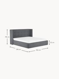 Gestoffeerd bed Star, Frame: massief grenenhout en pla, Bekleding: polyester (gestructureerd, Geweven stof antraciet, B 200 x L 200 cm