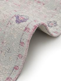 Passatoia vintage in ciniglia rosa-grigio chiaro tessuta a mano Rimini, Retro: 100% cotone, Rosa, grigio, Larg. 80 x Lung. 250 cm