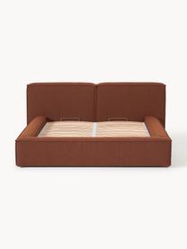 Čalúnená buklé posteľ s úložným priestorom Lennon, Buklé terakotová, Š 208 x D 243 cm (spacia plocha 140 x 200 cm)
