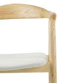 Krzesło tapicerowane z podłokietnikami z litego drewna Angelina, Tapicerka: 100% poliester Dzięki tka, Stelaż: lite drewno jesionowe, la, Beżowy, S 57 x G 57 cm