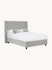 Premium Samt-Boxspringbett Phoebe, Matratze: 5-Zonen-Taschenfederkern, Füße: Massives Birkenholz, lack, Samt Grau, B 200 x L 200 cm, Härtegrad H3