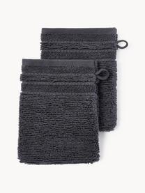 Gants de toilette avec bordure décorative Luxe, 2 pièces, Anthracite, Gants de toilette, larg. 16 x haut. 22 cm