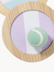 Juego fangball Rio Sun, 4 pzas., Fibra sintética, madera, Madera clara, verde turquesa, azul claro, rosa claro, Ø 20 cm
