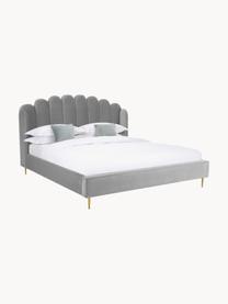 Gestoffeerd fluwelen bed Glamour, Frame: massief grenenhout, Poten: vermessingd metaal, Bekleding: fluweel (polyester), Fluweel grijs, 160 x 200 cm