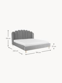 Gestoffeerd fluwelen bed Glamour, Frame: massief grenenhout, Poten: vermessingd metaal, Bekleding: fluweel (polyester), Fluweel grijs, 160 x 200 cm