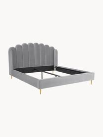 Gestoffeerd fluwelen bed Glamour, Frame: massief grenenhout, Poten: vermessingd metaal, Bekleding: fluweel (polyester), Fluweel grijs, 160 x 200 cm