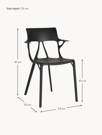 Chaises à accoudoirs en plastique A.I., 2 pièces, Plastique, Noir, larg. 54 x haut. 53 cm