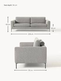 Sofa Cucita (3-osobowa), Tapicerka: tkanina (100% poliester) , Stelaż: lite drewno sosnowe, skle, Nogi: metal lakierowany Ten pro, Szara tkanina, S 228 x G 94 cm