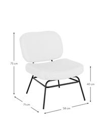 Fauteuil en peluche rembourré Malte, Revêtement : blanc crème Pieds : noir mat, larg. 58 x prof. 71 cm