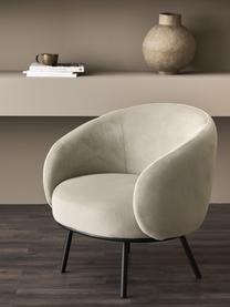 Fluwelen fauteuil Babbla in beige, Bekleding: fluweel (100% polyester), Frame: gecoat metaal, Fluweel beige, zwart, B 73 cm x D 68 cm