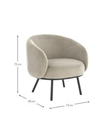 Fluwelen fauteuil Babbla in beige, Bekleding: fluweel (100% polyester), Frame: gecoat metaal, Fluweel beige, zwart, B 73 cm x D 68 cm