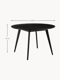 Mesa de comedor redondan de madera de caucho Yumi, Ø 115 cm, Tablero: tablero de fibras de dens, Patas: madera de caucho maciza y, Madera de roble pintada en negro, Ø 115 cm