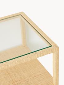 Console artisanale avec plateau en verre Raffia, Beige clair, larg. 120 x prof. 78 cm