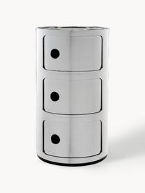 Designový odkládací stolek Componibili, 3 moduly, Umělá hmota, chromovaná, Stříbrná, Ø 32 cm, V 59 cm