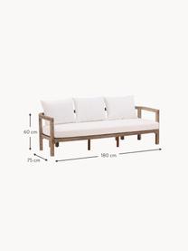 Sofá para exterior de madera de acacia Erica (3 plazas), Estructura: madera de acacia, aceitad, Asiento: tejido (100% poliéster), Tejido blanco crema, madera de acacia, An 180 x Al 60 cm