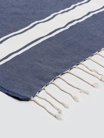 Nappe coton bleu à franges St. Tropez, Coton, Bleu denim, blanc, Pour 6 à 8 personnes (larg. 150 x long. 250 cm)