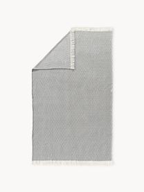 Manta con flecos Alistair, 80% algodón, 20% poliacrílico, Gris oscuro, blanco, An 130 x L 170 cm
