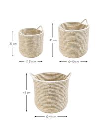 Paniers de rangement Stormy, lot de 3, Jonc de mer, Beige, blanc, Lot de différentes tailles