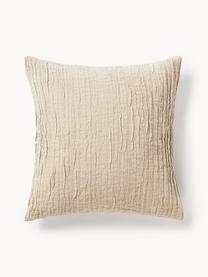 Housse de coussin en coton avec motif plissé Artemis, 99 % coton, 1 % polyester, Beige, larg. 50 x long. 50 cm