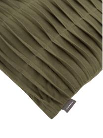 Cuscino in cotone verde oliva con superficie increspata Pleated, 100% cotone, Verde oliva, Larg. 45 x Lung. 45 cm