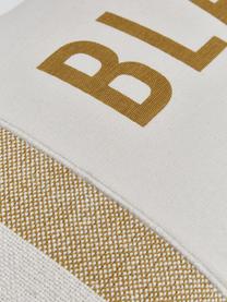 Federa arredo in cotone riciclato con nappe Bla Bla, 100% cotone certificato GRS, Bianco crema, giallo, Larg. 30 x Lung. 60 cm