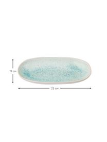 Handbemalte Servierplatte Areia mit reaktiver Glasur, L 23 x B 12 cm, Steingut, Mint, Gebrochenes Weiss, Beige, 12 x 23 cm