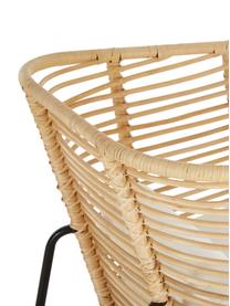 Sedia a poltrona con braccioli in rattan Merete, Seduta: rattan, Struttura: metallo, verniciato a pol, Seduta: rattan struttura: nero opaco federa: bianco, Larg. 72 x Prof. 74 cm