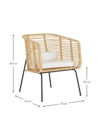 Rattan-Loungestuhl Merete, Sitzfläche: Rattan, Gestell: Metall, pulverbeschichtet, Rattan, Weiss, B 72 x T 74 cm