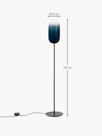 Ručně foukaná stojací lampa Gople, Tmavě modrá, černá, V 170 cm