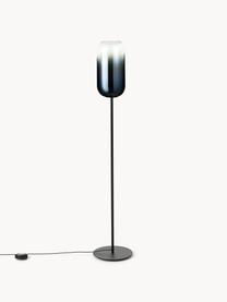 Lampa podłogowa ze szkła dmuchanego Gople, Stelaż: aluminium powlekane, Ciemny niebieski, czarny, W 170 cm