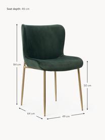 Fluwelen stoel Tess, Bekleding: fluweel (polyester) Met 3, Poten: gepoedercoat metaal, Fluweel donkergroen, goudkleurig, B 49 x D 64 cm