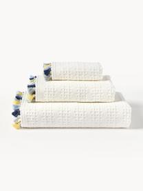 Lot de serviettes de bain en velours avec franges Niam, 3 élém., Blanc crème, multicolore, 3 éléments (1 serviette invité, 1 serviette de toilette et 1 drap de bain)