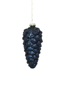 Baumanhänger Cone in Blau, 4 Stück, Dunkelblau, glänzend, Ø 6 x H 14 cm