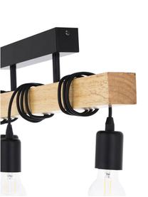 Plafondlamp Townshend van hout, Baldakijn: gelakt staal, Zwart, rubberhout, B 55 x H 27 cm