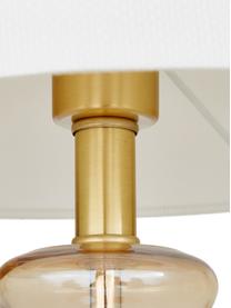 Tischlampe Natty mit Glasfuß, Lampenschirm: Textil, Lampenfuß: Glas, Sockel: Messing, gebürstet, Bernsteinfarben, Weiß, Ø 31 x H 48 cm