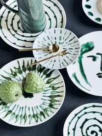 Handbemalter Dessertteller Sparks mit Pinselstrich-Dekor, Steingut, Weiß, Grün, Ø 18 cm