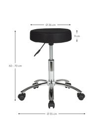 Tabouret de bureau à hauteur ajustable avec roulettes Leon, Noir, chrome