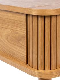 Holz-Nachttisch Barbier mit Schiebetür und geriffelter Front in Hellbraun, Tischplatte: Mitteldichte Holzfaserpla, Eichenholz, lackiert, B 45 x H 59 cm