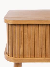 Holz-Nachttisch Barbier mit Rolltür und geriffelter Front, Tischplatte: Mitteldichte Holzfaserpla, Helles Eichenholz, B 45 x H 59 cm