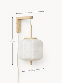 Aplique de papel de arroz de diseño Misaki, Pantalla: papel de arroz, Anclaje: metal con pintura en polv, Cable: cubierto en tela, Blanco, madera clara, Ø 30 x Al 60 cm