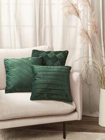 Housse de coussin en velours Leyla, Velours (100 % polyester), Vert foncé, larg. 40 x long. 40 cm