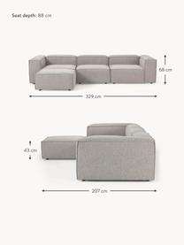 Sofá rinconera modular en tejido bouclé Lennon (4 plazas), Tapizado: tejido bouclé (100% polié, Estructura: madera contrachapada de p, Patas: plástico Este producto es, Bouclé gris pardo, An 329 x F 207 cm