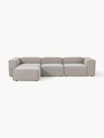 Modulares Sofa Lennon (4-Sitzer) aus Bouclé mit Hocker (links/rechts), Bezug: Bouclé (100 % Polyester) , Gestell: Massives Kiefernholz, Spe, Füße: Kunststoff Dieses Produkt, Bouclé Taupe, B 329 x T 207 cm