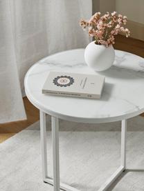Kulatý odkládací stolek s mramorovanou skleněnou deskou Antigua, Bílá, Ø 45 cm, V 50 cm