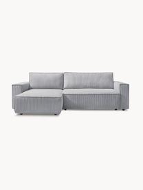 Sofá rinconera cama de pana Nihad (4 plazas), con espacio de almacenamiento, Tapizado: pana de poliéster, Patas: plástico, Pana gris claro, An 282 x F 153 cm