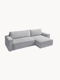 Divano letto angolare 4 posti in velluto a coste con contenitore Nihad, Rivestimento: corda di poliestere, Sottostruttura: legno, molle Nosag, Piedini: plastica, Tessuto grigio chiaro, nero, Larg. 282 x Prof. 153 cm