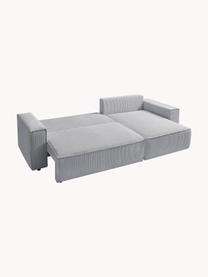 Divano letto angolare 4 posti in velluto a coste con contenitore Nihad, Rivestimento: corda di poliestere, Sottostruttura: legno, molle Nosag, Piedini: plastica, Tessuto grigio chiaro, nero, Larg. 282 x Prof. 153 cm