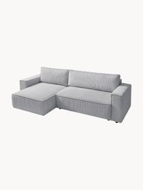 Sofá rinconera cama de pana Nihad (4 plazas), con espacio de almacenamiento, Tapizado: pana de poliéster, Patas: plástico, Pana gris claro, An 282 x F 153 cm