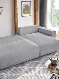 Sofá rinconera cama de pana Nihad (4 plazas), con espacio de almacenamiento, Tapizado: pana de poliéster, Patas: plástico, Pana gris claro, An 282 x F 153 cm