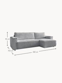 Sofá rinconera cama de pana Nihad (4 plazas), con espacio de almacenamiento, Tapizado: pana de poliéster, Patas: plástico, Pana gris claro, An 282 x F 153 cm